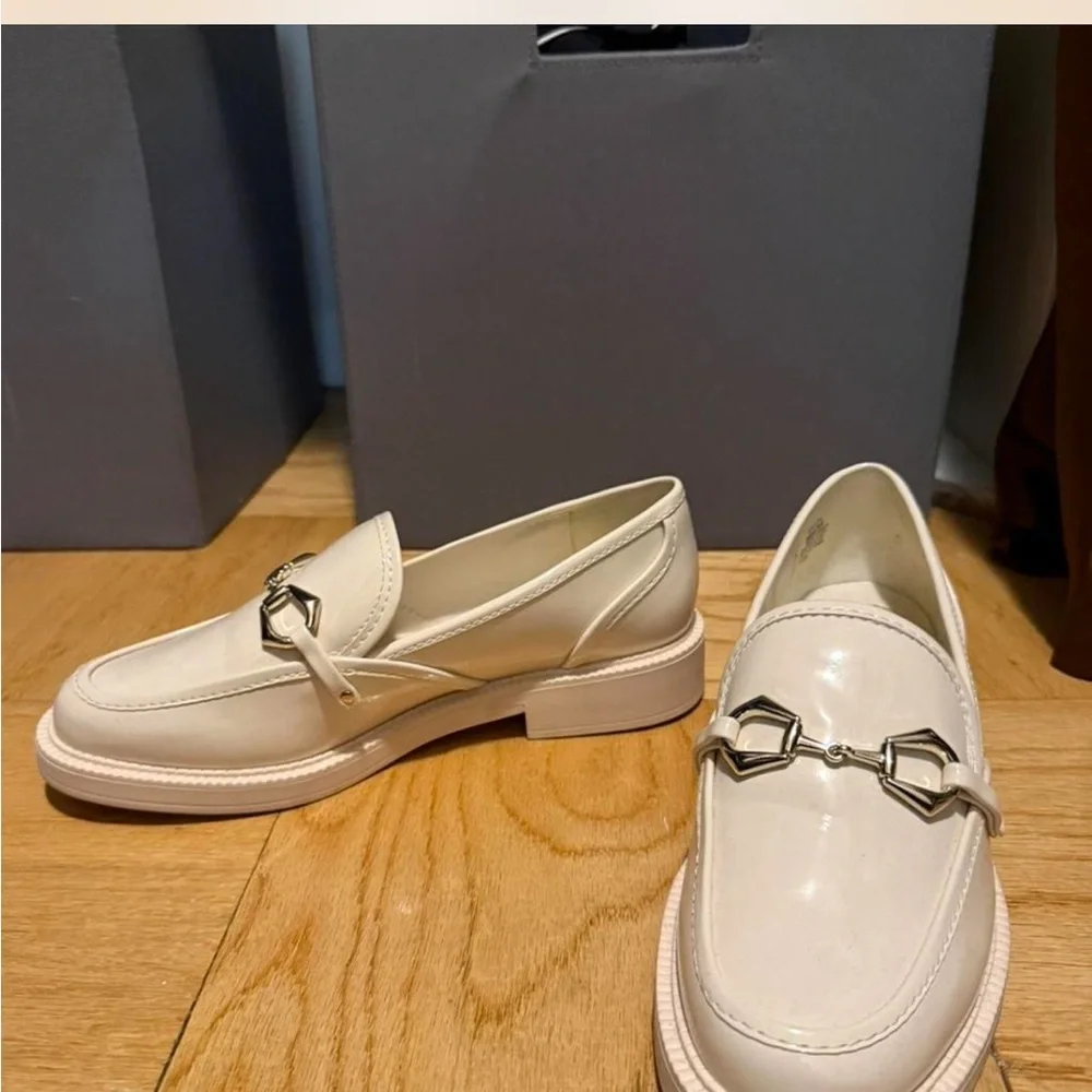 Vince Camuto Cream Patent Leather Horsebit Loafers